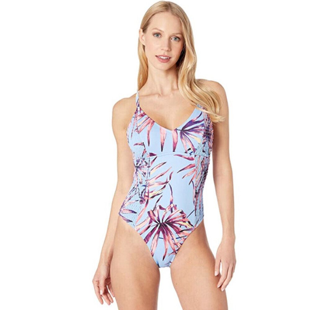 Jessica Simpson Women's V Neck One Piece Bathing Swimsuit Lilac Multi Size S